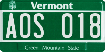 VT license plate AOS018