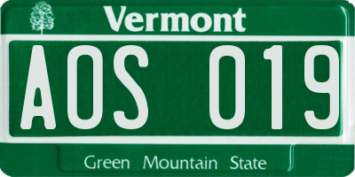 VT license plate AOS019