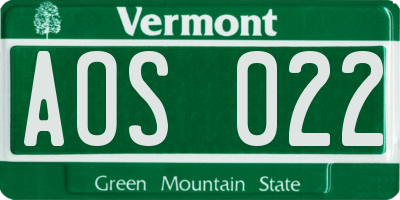 VT license plate AOS022