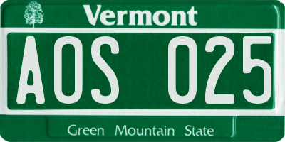 VT license plate AOS025