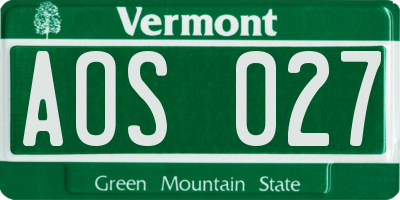 VT license plate AOS027