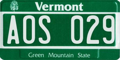 VT license plate AOS029