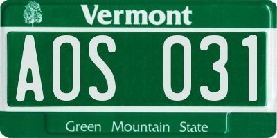 VT license plate AOS031