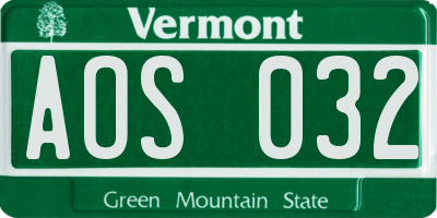 VT license plate AOS032