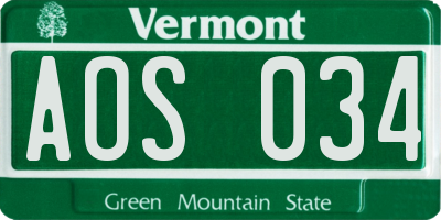 VT license plate AOS034