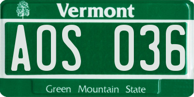VT license plate AOS036