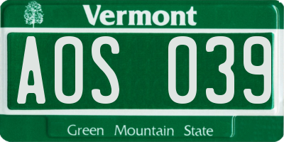 VT license plate AOS039