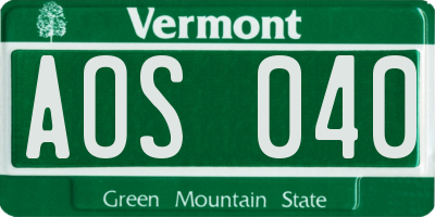 VT license plate AOS040