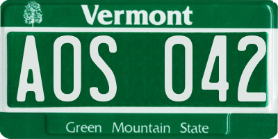 VT license plate AOS042