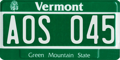 VT license plate AOS045