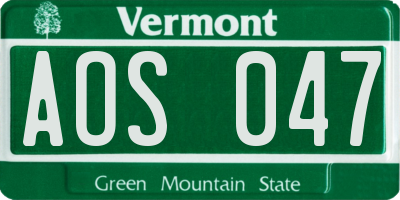 VT license plate AOS047