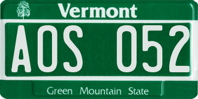 VT license plate AOS052