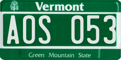 VT license plate AOS053