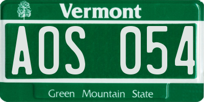 VT license plate AOS054