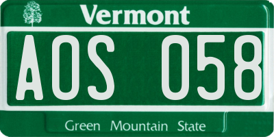 VT license plate AOS058