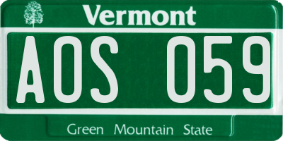 VT license plate AOS059