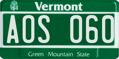 VT license plate AOS060