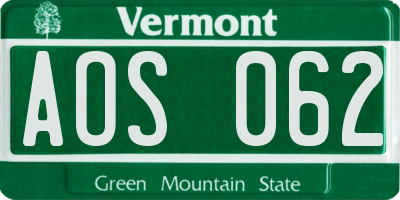 VT license plate AOS062