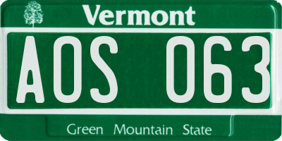 VT license plate AOS063