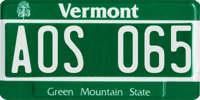 VT license plate AOS065