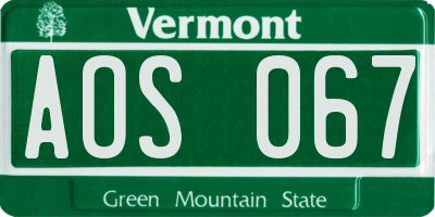 VT license plate AOS067