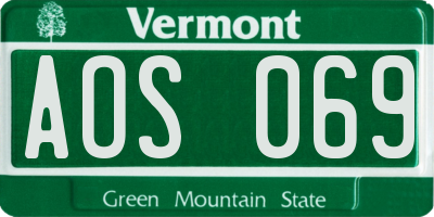 VT license plate AOS069