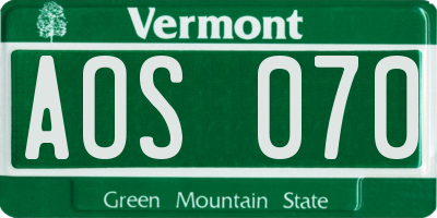 VT license plate AOS070