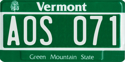 VT license plate AOS071