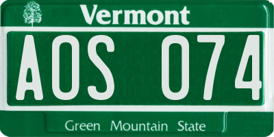 VT license plate AOS074