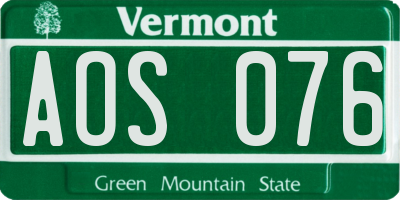 VT license plate AOS076