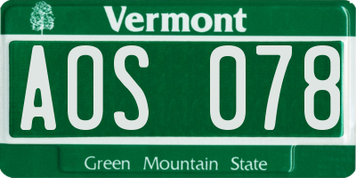 VT license plate AOS078