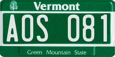 VT license plate AOS081