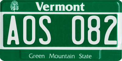 VT license plate AOS082