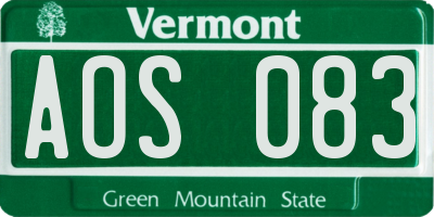 VT license plate AOS083