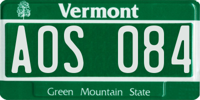 VT license plate AOS084