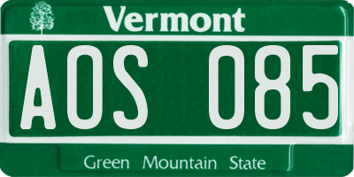 VT license plate AOS085