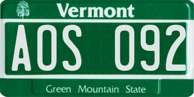 VT license plate AOS092