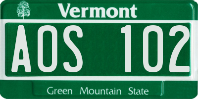 VT license plate AOS102