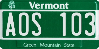 VT license plate AOS103