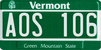 VT license plate AOS106