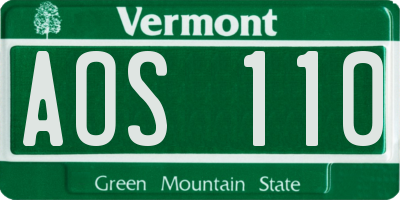 VT license plate AOS110
