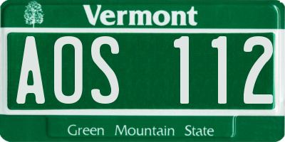 VT license plate AOS112