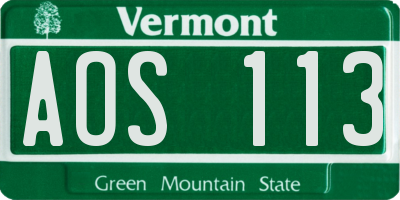 VT license plate AOS113