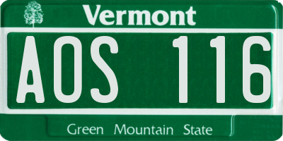VT license plate AOS116