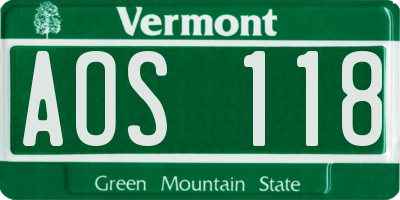 VT license plate AOS118