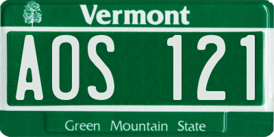 VT license plate AOS121