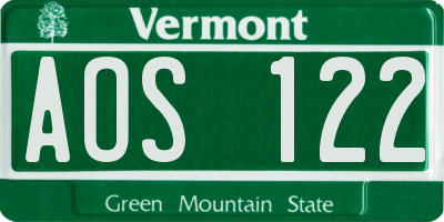 VT license plate AOS122
