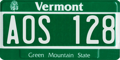 VT license plate AOS128