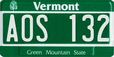 VT license plate AOS132