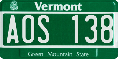 VT license plate AOS138